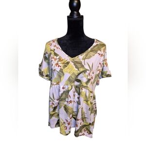Entro Green and Cream Leaf Print Blouse
